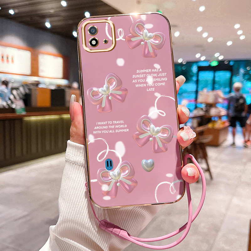 Casing Hp Untuk Realme C20 C20A C11 2021 C11 2020 Case Pita berwarna pink pelapisan Kekinian Cesing 