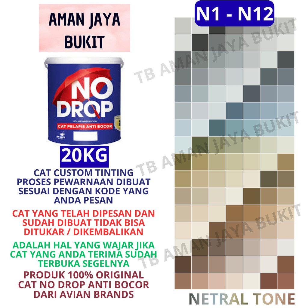 Cat No Drop 20KG PAIL Warna NETRAL COKLAT ABU-ABU HIJAU Pakai Mesin TINTING 888 Colour Sensation (PA