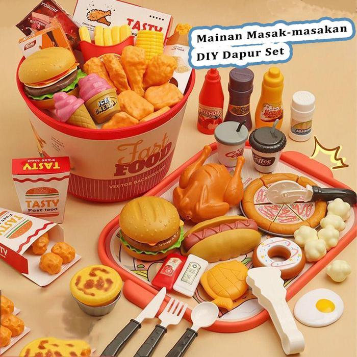 Mainan Masak-masakan Dapur DIY Set Fast Food Makanan Cepat Saji Burger Kentang Goreng Mainan