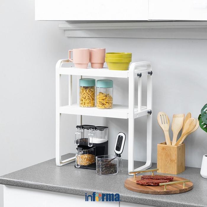 Informa Wain Rak Penyimpanan Expandable - Putih Meja Dapur Bumbu Peralatan Makanan Wadah