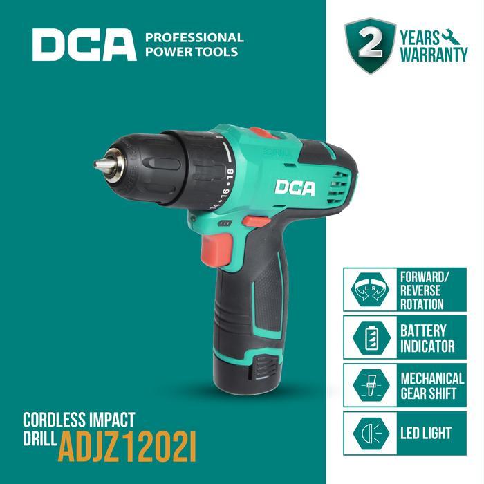 DCA Cordless Impact Drill / Bor Impact Baterai 12Volt 10mm ADJZ1202 IE / IS (FULL SET)