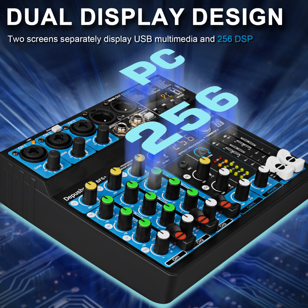 5 Channel USB Mixer Depusheng DJ Sound Controller Mini Mixer Professional Audio Portable Sound