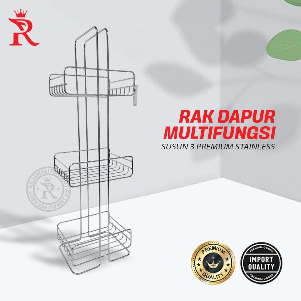 Rak Stainless Serbaguna Susun 3 Rak Dapur Premium Rak Gelas Rak Bumbu