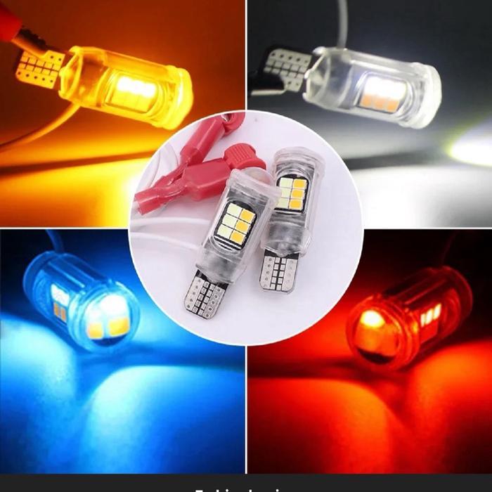 Lampu Led T10 Dua Warna Sein-Senja 2835 Lvr 124 Chip 16Smd Biru Blue Kuning Ungu Merah Best Seller