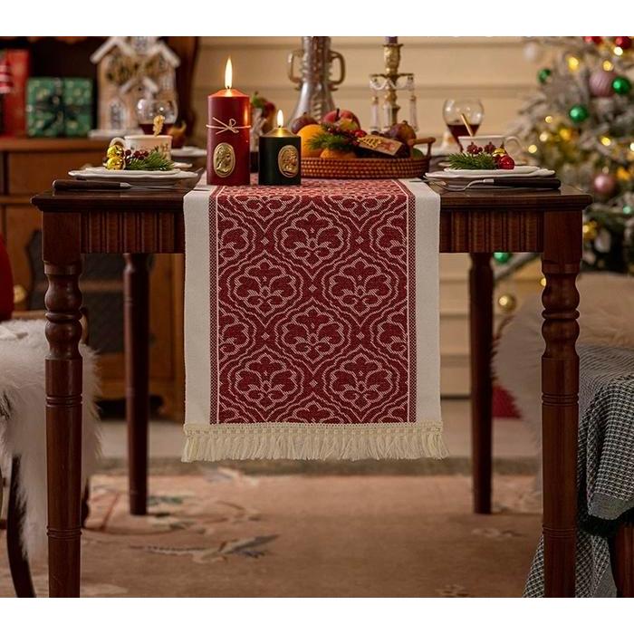 Table Runner Raya Merah Taplak Meja Natal Estetik Alas Meja Makan & Dekorasi Ruang Tamu