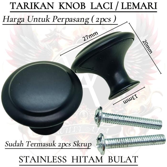 handle knob atau tarikan laci bulat stainless hitam