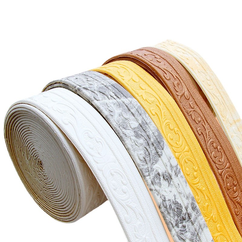 10M/Roll Perekat Diri 3D Garis Potong Dinding Melewati Perbatasan Tahan Air Alas Tiang Wallpaper Sti