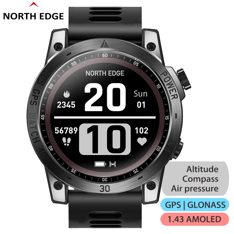 NORTH EDGE 2023 Jam Tangan GPS Baru Jam Tangan Olahraga Pria Luar Ruangan Layar  HD 50M ATM Altimete