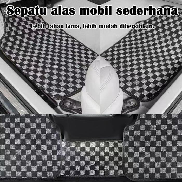 Karpet Lantai Mobil Motif Kotak-Kotak Stylish, Mudah Dipasang & Dibersihkan, Universal, Perlindungan