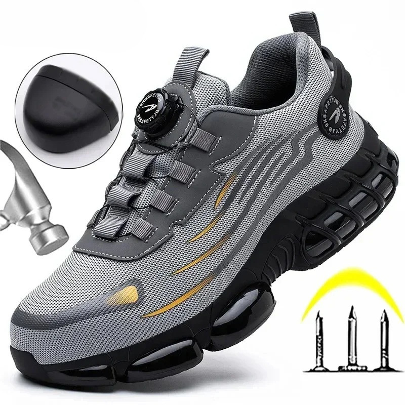 Fashion Men Sport Shoes Security Protective Boots Men Rotating Button New Safety Shoes Men