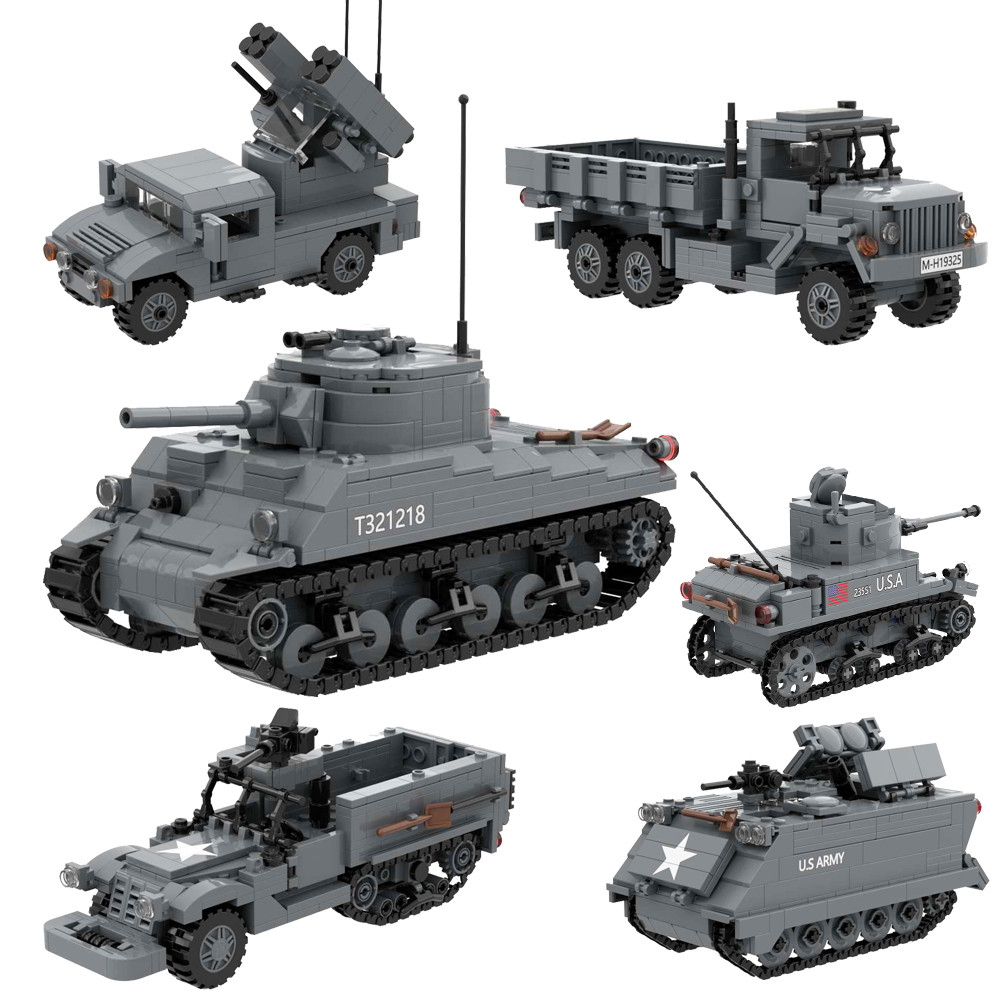 US Army Block Toy Sherman Tank Huey Helicopter M777 Howitzer M113 APC MRAP Armored Vehicle ww2 Truck