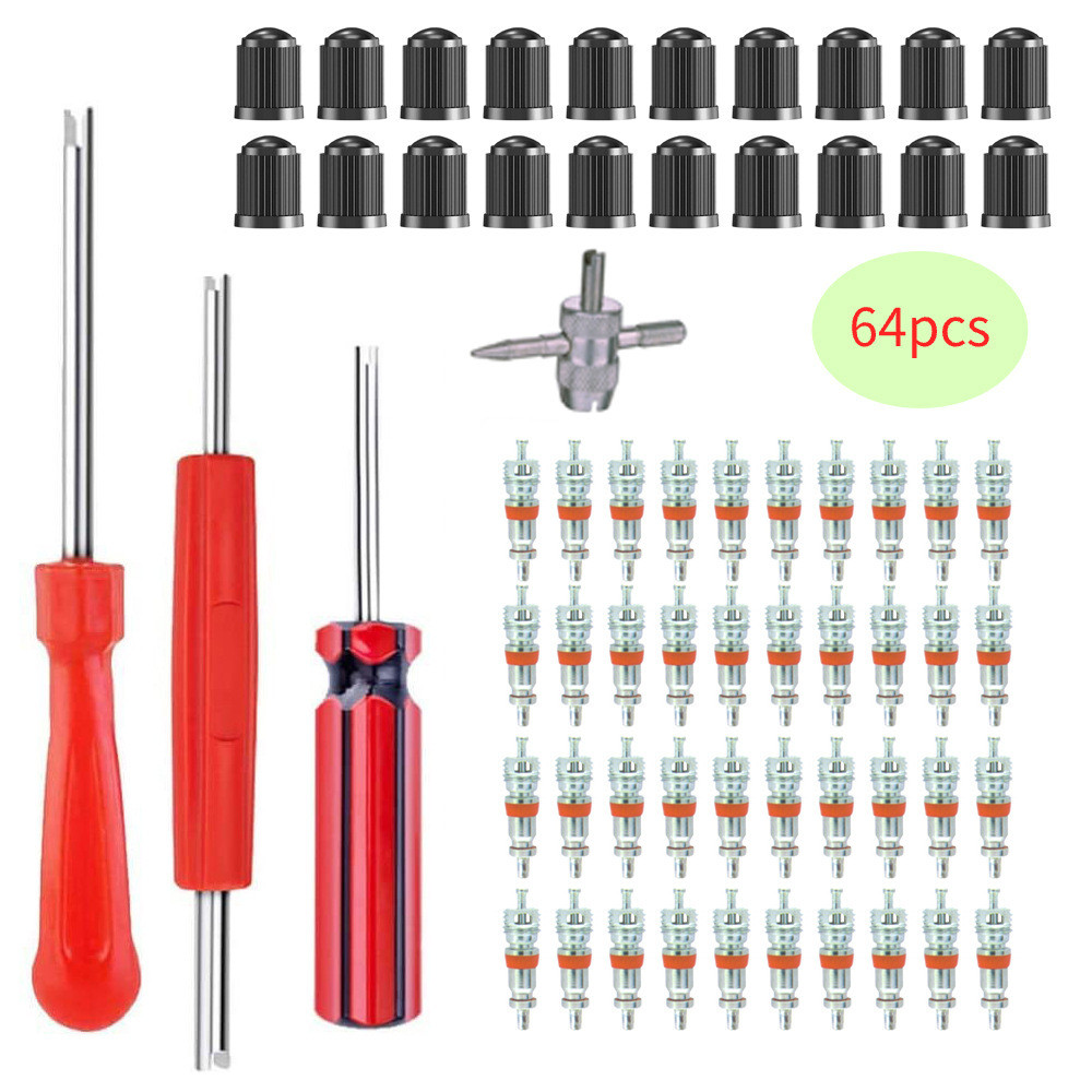 A64P-64-Piece Valve Core Removal Installation Kit Valve Core Removal Tool Valve Cap Auto Motorcycle
