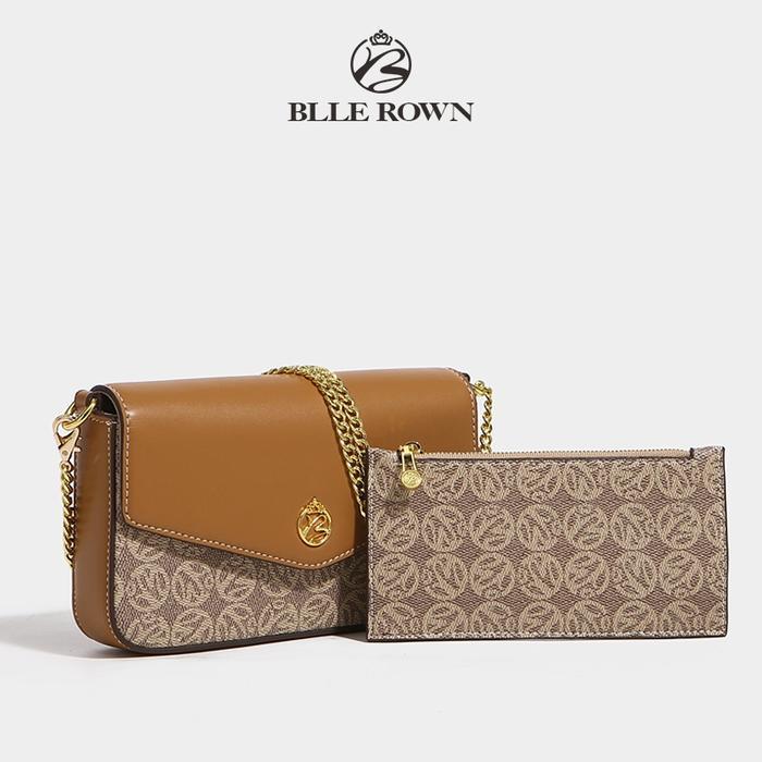 Elizabeth - Blle Rown Tas Selempang Wanita Sling Bag Br5010 Kulit Pu Lather Brown Tali Rantai
