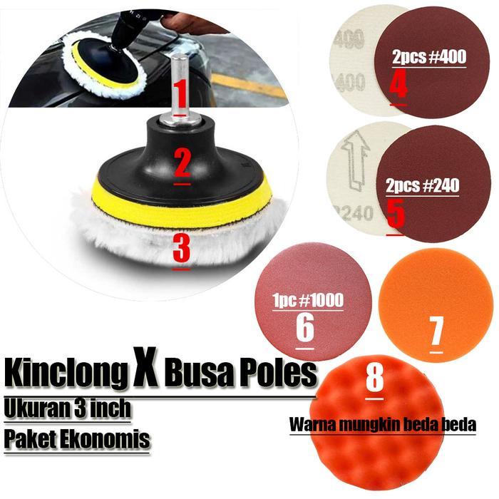 Paketan Amplas Kinclong + Busa Poles Hemat Bor Gerinda 3" Inch