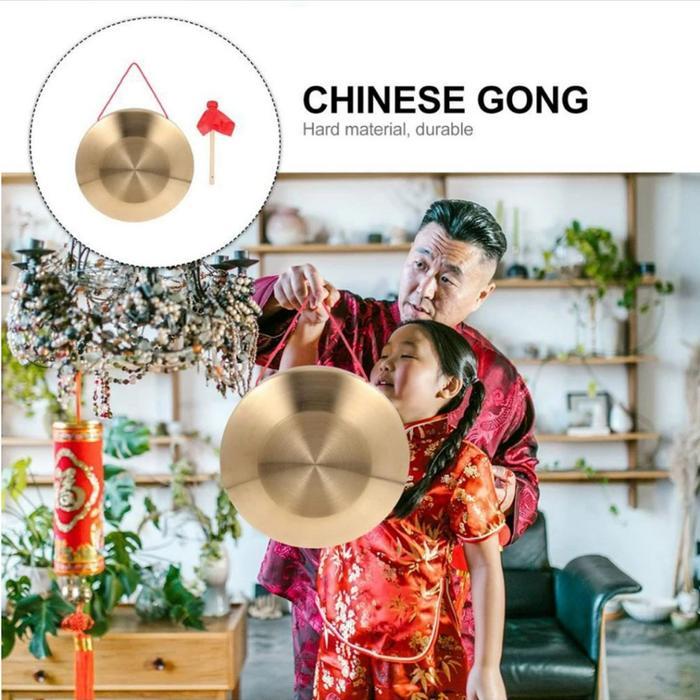 18CM Gong Kuningan Instrumen Perkusi Gong Tangan Cina Kecil Dengan Palu Bulat Gong Luo Mainan Musik