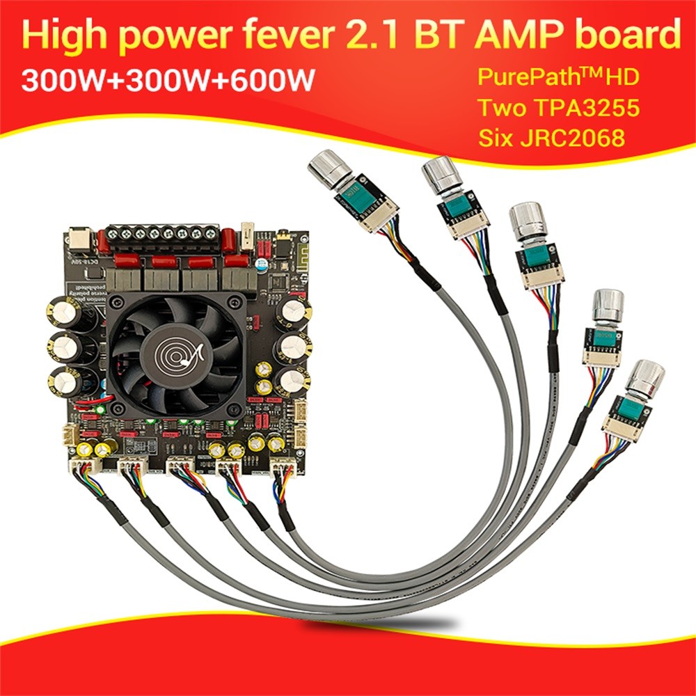 PROMO   ZK-AS21P TPA3255*2 2.1 Channel Bluetooth Audio Amplifier Board 300W+300W+600W High Power Sou