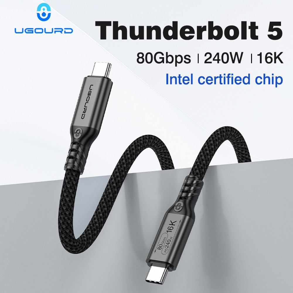 UGOURD 80Gbps Thunderbolt 5 Cable Certified Chip USB-C Thunderbolt5 2m 0.3m 120Gbps 240W 16K for