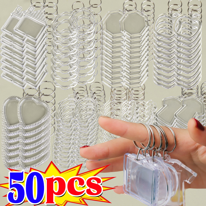 5/50Pcs Transparent Photo Frame Keychain Tassels Snap-In Custom Insert Photo Acrylic Blank Keyring