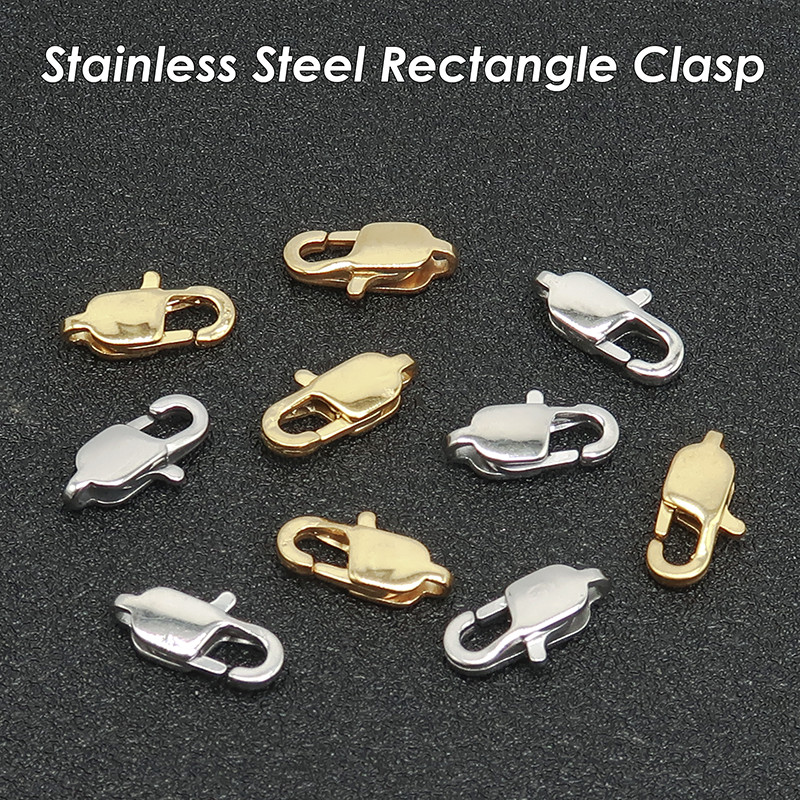 50 x Rectangle Lobster Clasp Stainless Steel Lobster Claw Clasps Gold Plated Jewelry Findings,