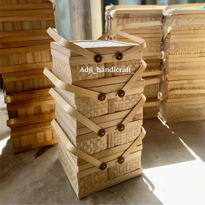 Rantang Bambu Kotak 25cm - Rantang Bambu Anyaman - Rantang Bambu Kotak - Box Bambu Kotak - Rantang
