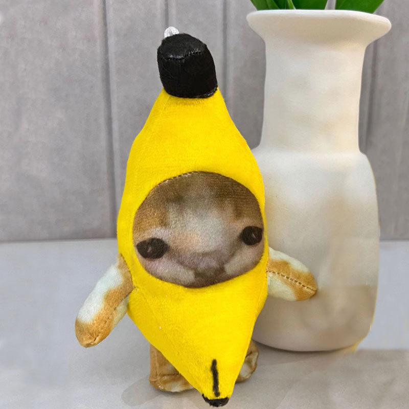 17Cm Banana Cat Doll Pendant Voice Keychain Crying Happy Banana Cat