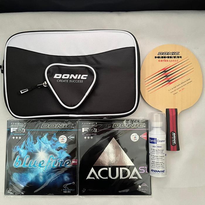 BAT PINGPONG DONIC ORIGINAL CARBO SPEED + KARET DONIC SET