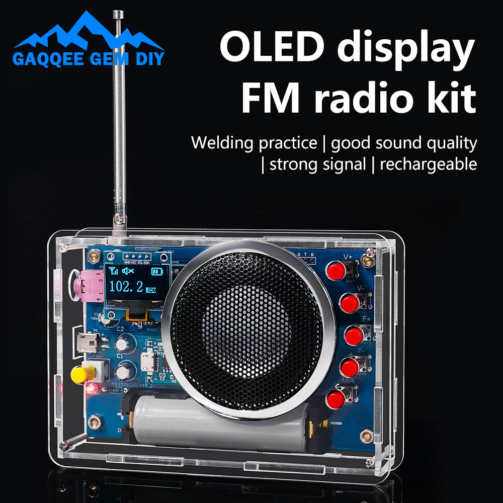 FM Radio DIY Kit RDA5807 Radio Module 87-108MHz Adjustable Frequency with OLED Display Multifunction