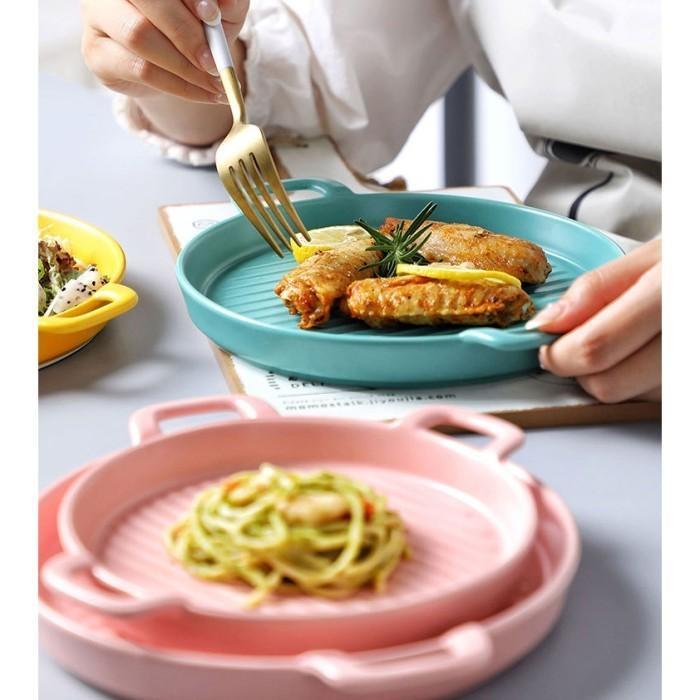 Piring Saji Keramik Nordic Gagang Bulat Korea Ceramic Plate