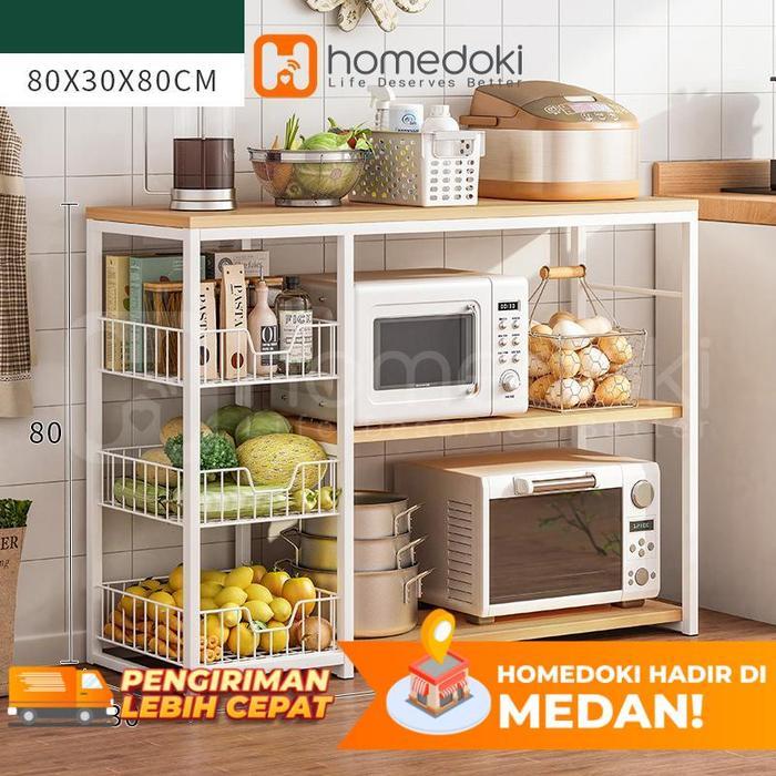 Homedoki Rak Dapur Susun Minimalis Rak Oven Microwave Bumbu Dapur Serbaguna