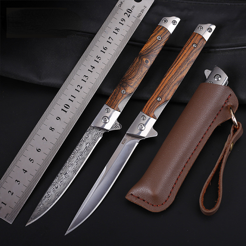 Outdoor pocket camping self-defense wooden handle magic pen knife jungle hunting self-defense foldin