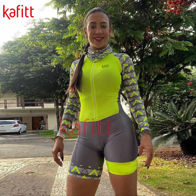 Kafitt Women's Cycling Jersey Women's Cycling Jersey Shorts One-Piece Suit Long Sleeve Jumpsuit Leot