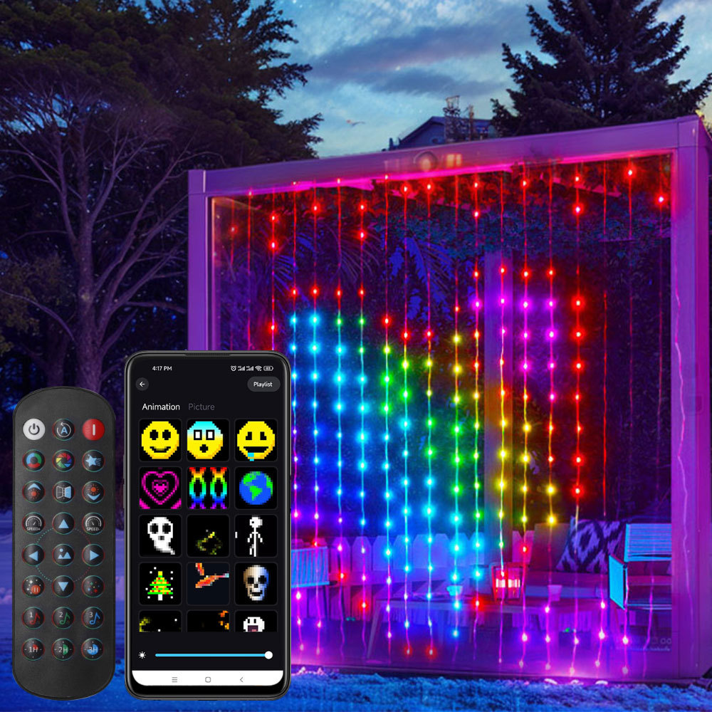 Ws2812B Smart Curtain String Lights Diy Picture Text Music Syn Led Display Bluetooth App Remote