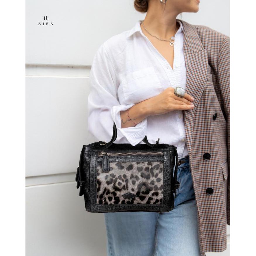 terlaris Tas Kulit Asli Wanita Belladona Hitam Motif Leopard Tas Selempang Kekinian 100% ori