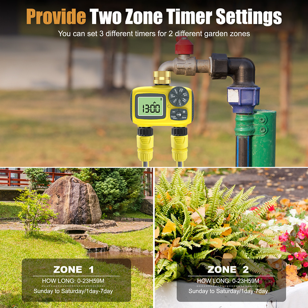 Automatic Watering System Irrigation Timer Brass Inlet IPX5 Waterproof Rain Delay Garden Water