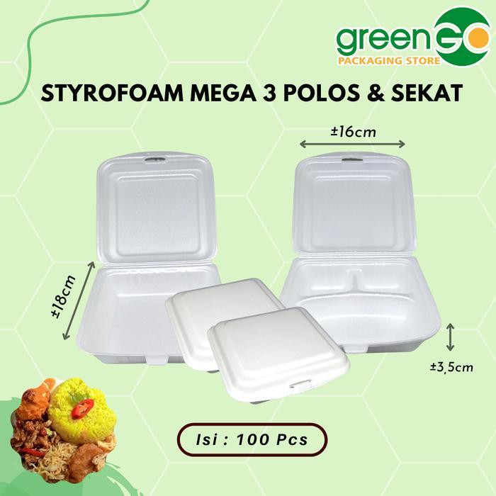 Terlaris STYROFOAM NASI BESAR MEGA 100PCS STEROFOAM NASI KOTAK POLOS SEKAT 3 SALE