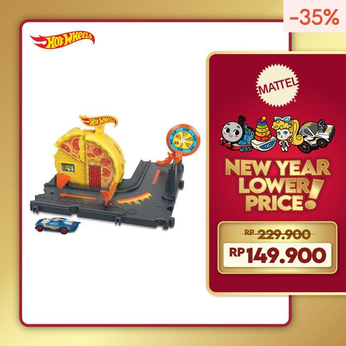 Hot Wheels City Speedy Pizza Pick-Up - Mainan Trek Mobil Balap
