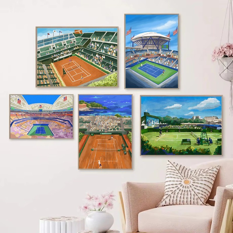 Tennis Wall Art Grand Slam Tournament Poster Modern Tennis Painting Canvas Print for Living Room