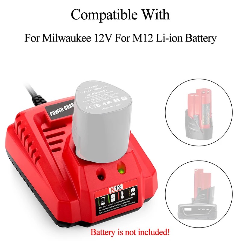 BEST Power Tool Parts for Milwaukee 10.8V 12V Lithium-ion Battery Fast Charger for M12 N12 Compact C