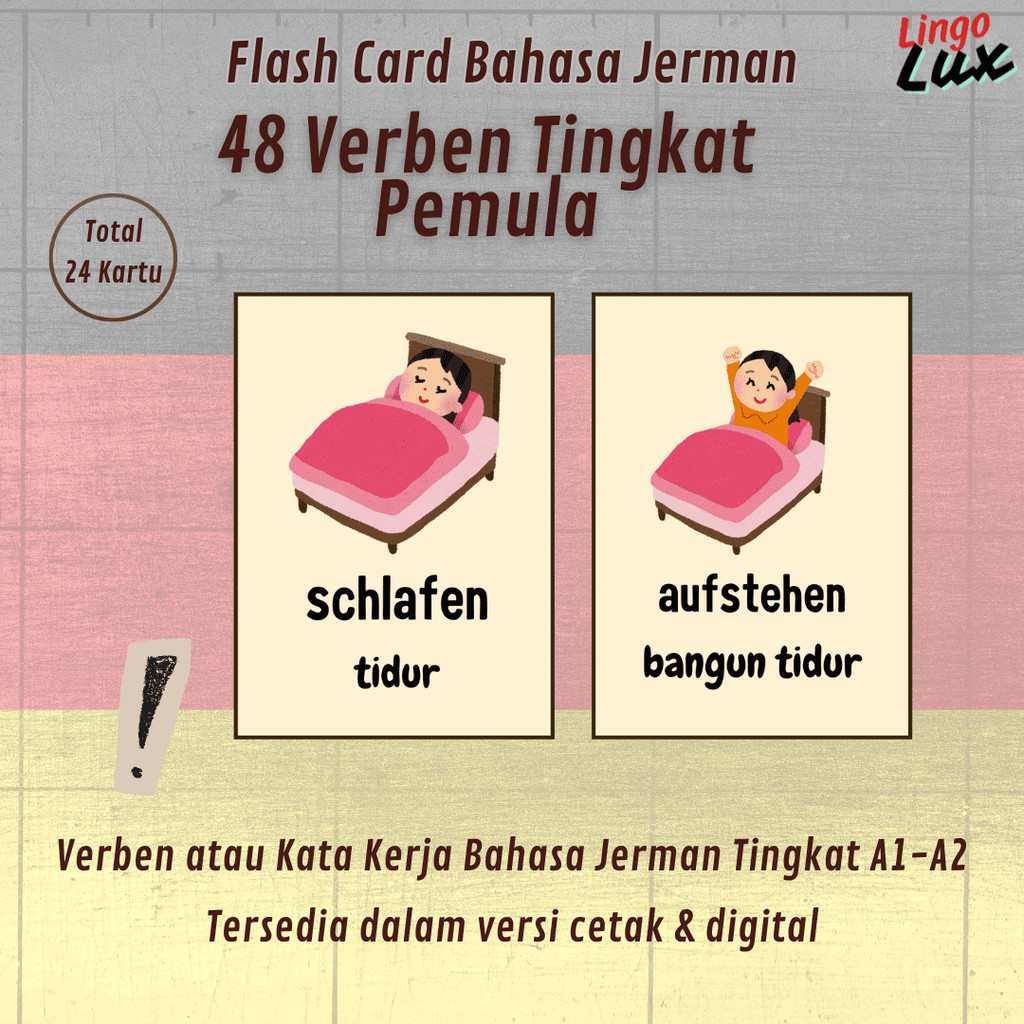[LingoLux] Flash Card Bahasa Jerman - Kartu Kosakata Verben/ Kata Kerja Kartu Edukasi Bahan Premium 