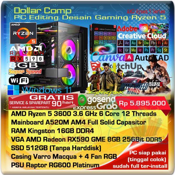Komputer PC Rakitan Desain, Editing, Gaming AMD Ryzen 5 Matisse