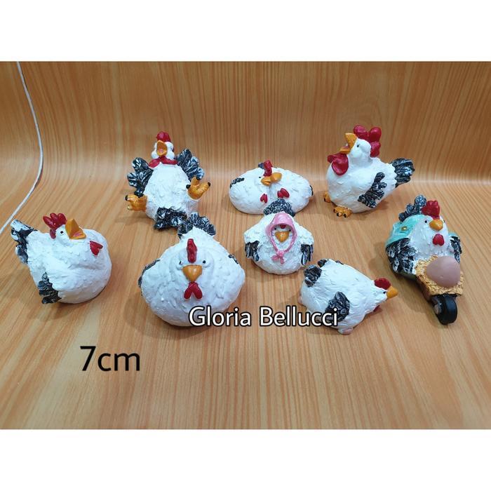 patung pajangan ayam lucu 8 miniatur chicken family