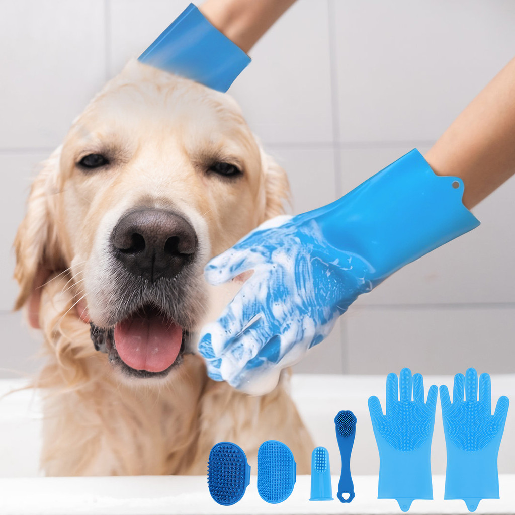 6PCS Pet Grooming Kit Silicone Dog Washing Gloves Dog Toothbrush Finger Dog Bath Gloves for Dog Cat