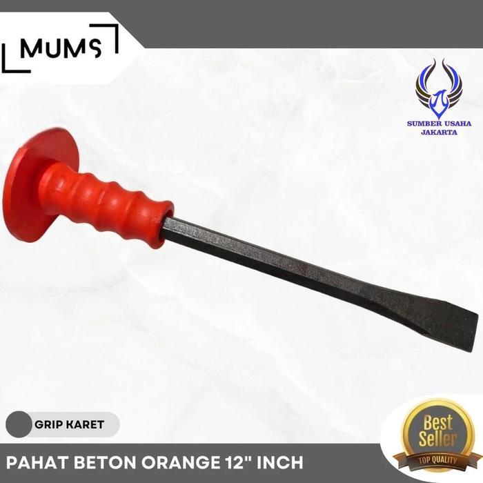 SUJ - Pahat Beton PETAK (U) Gagang Bulat 12" inch Heavy Duty / Betel Tatah Gepeng Baja Tembok Kuat