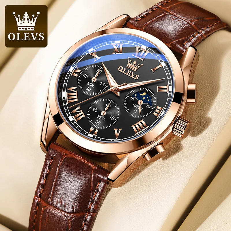 OLEVS 2871 Men Watch Quartz Watch Multifunctional Chronograph Watch Man Waterproof Luminous Moon