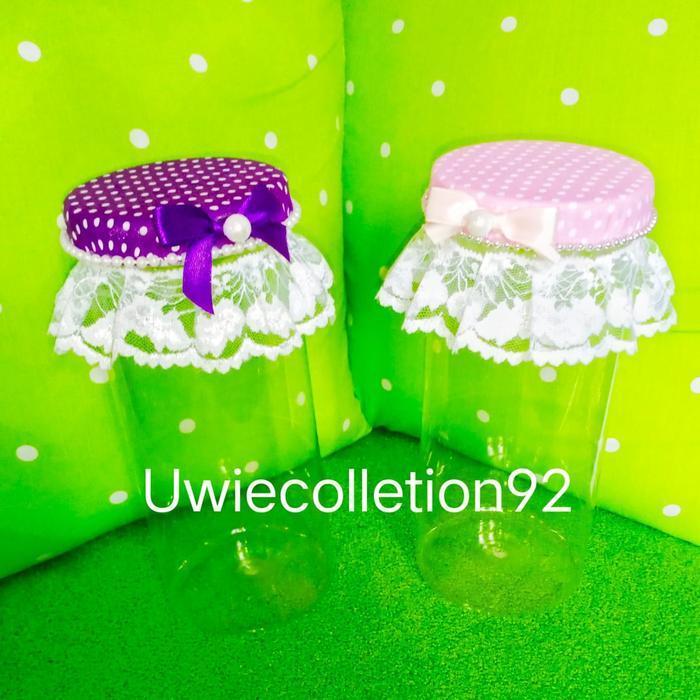 Toples Hias Cantik Pita Polos Plastik Merah Penyimpanan 350ml 500ml 1300ml Diameter 9cm Tinggi