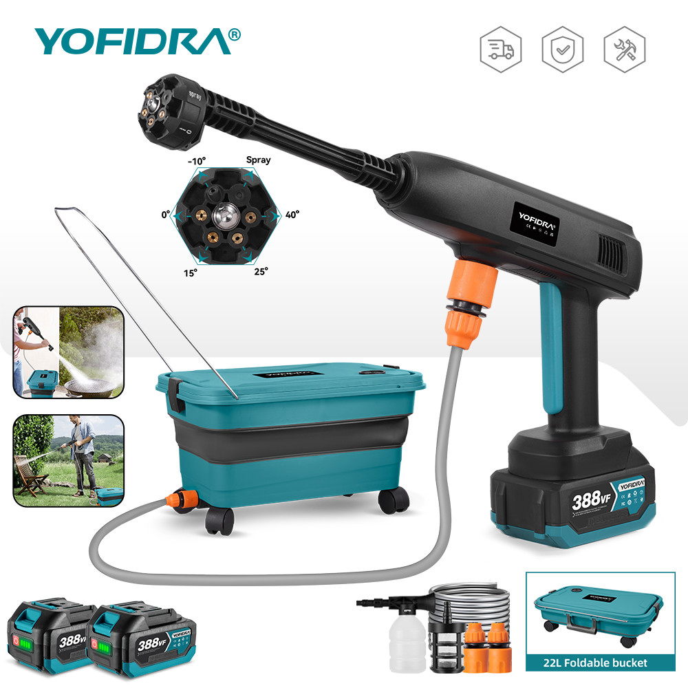 YOFIDRA Electric High Pressure Washer Gun with Foldable 22L Water Tank Portable Garden Clean Spray