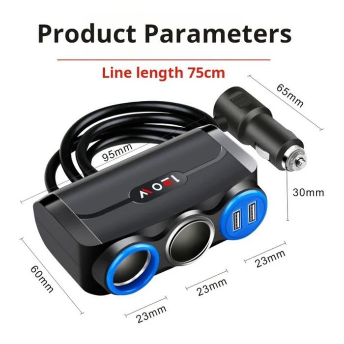 Car Socket Lighter Usb Fast Charger Extension Socket Lighter Mobil 120W
