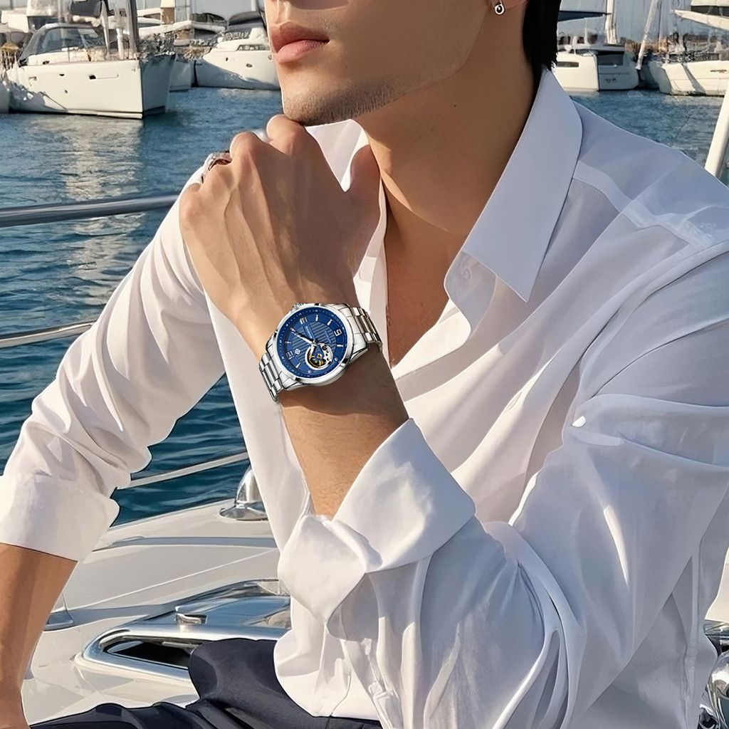 LIGE ORIGINAL LUXURY BRAND WATERPROOF TOURBILLON AUTOMATIC CLOCK STEEL SKELETON MECHANICAL MAN WATCH