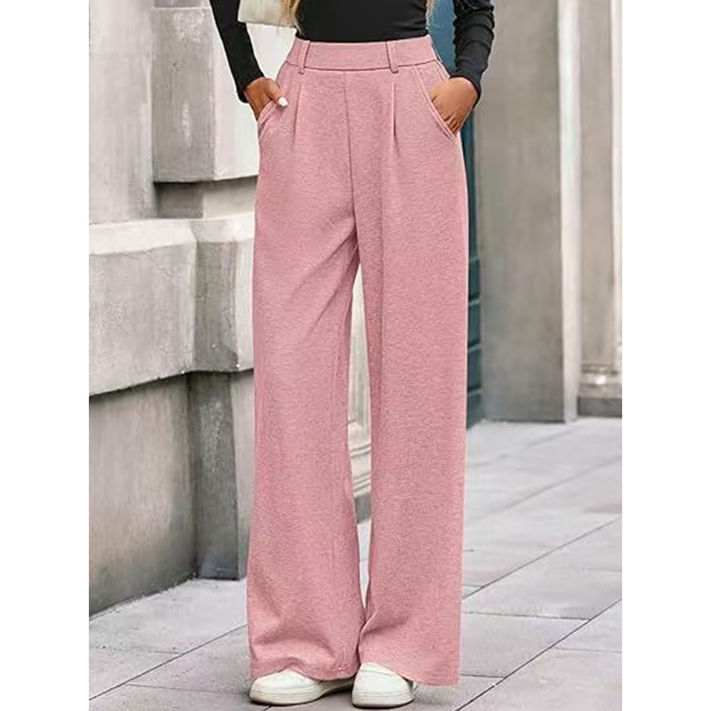 2025 autumn/winter new ribbed casual and fashionable commuting wide leg loose straight leg pants