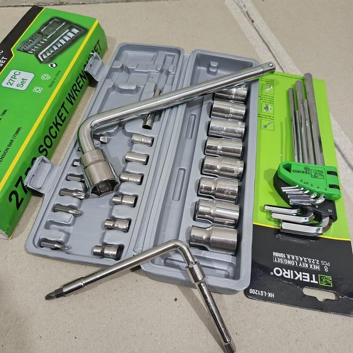 Set Kunci L Tekiro Panjang 8 Pcs + Set Kunci Shock Sok 27 Pcs